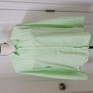 Joe Fresh Size L Lime Green & White Gingham Check Button Down Shirt Long Sleeve